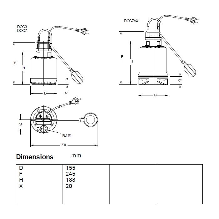 1011627 - LOWARA SUBMERSIBLE EINPHASIGE SCHWIMMENDE ELEKTRISCHE PUMPE 230V  DOC3 / A GW 107540300 - LOWARA