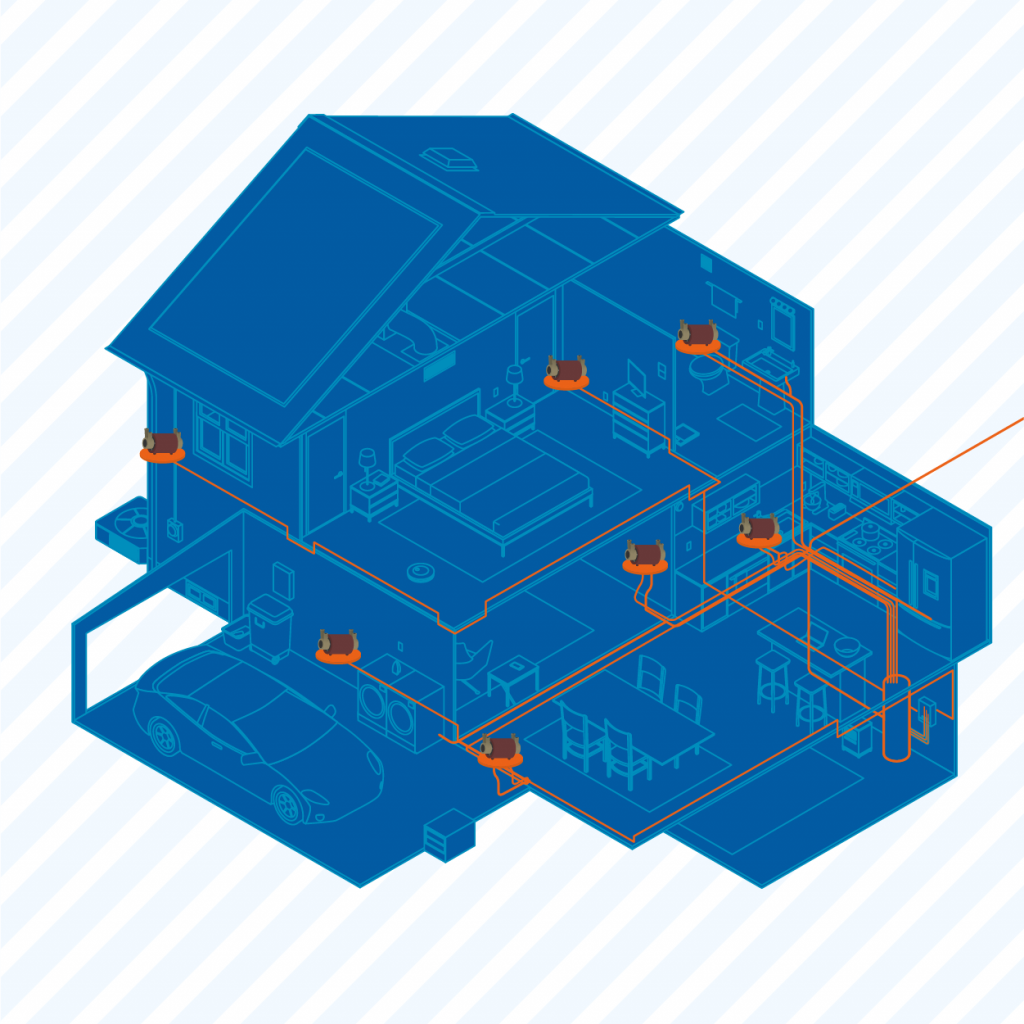 graphic showing a user the alternative placements for a shower pump