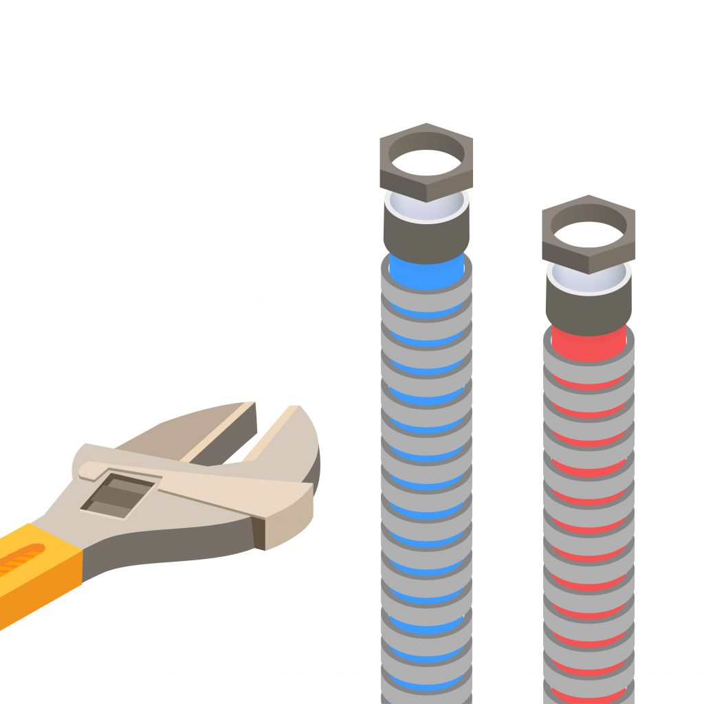 unfastening the hot and cold water lines
