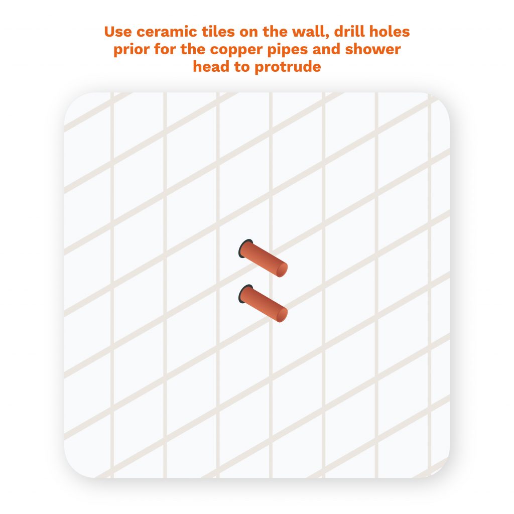 Add tiles and make sure copper pipes protrude