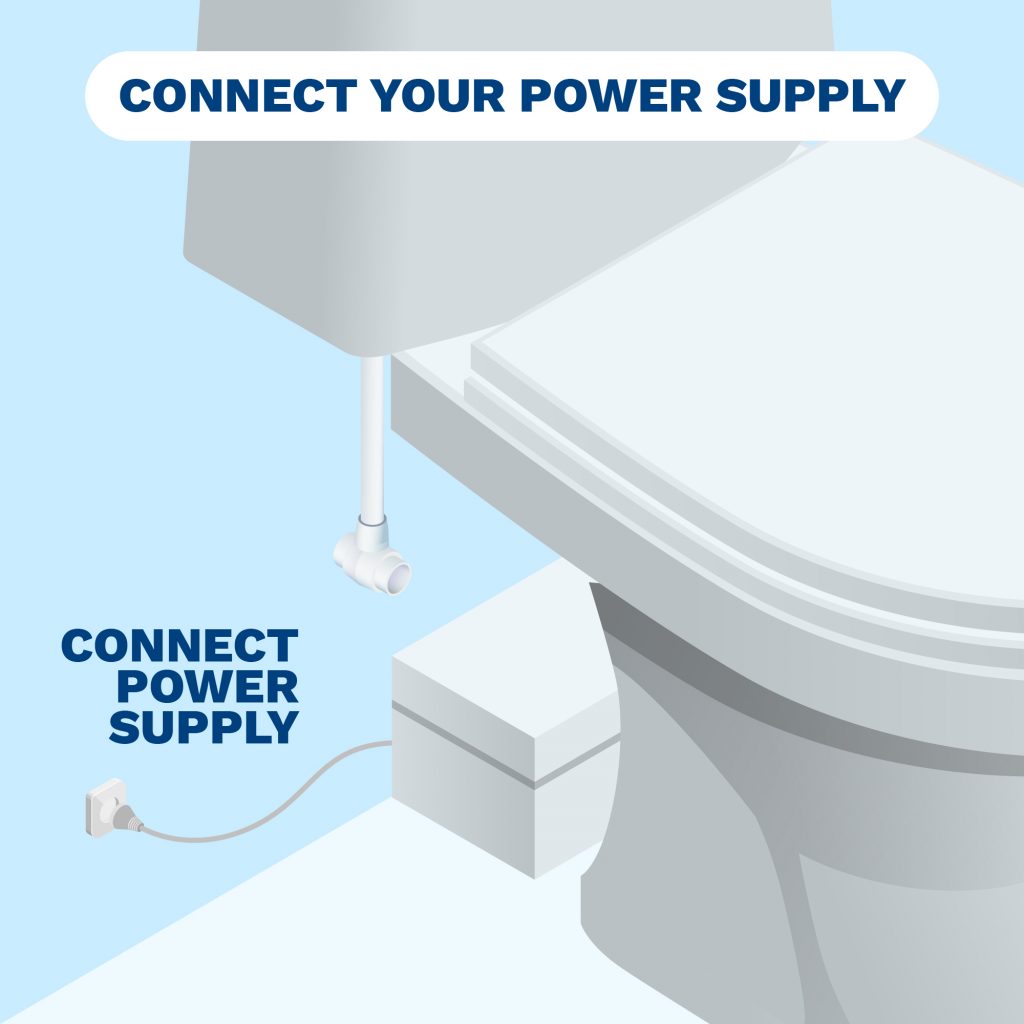 Connect power supply to toilet